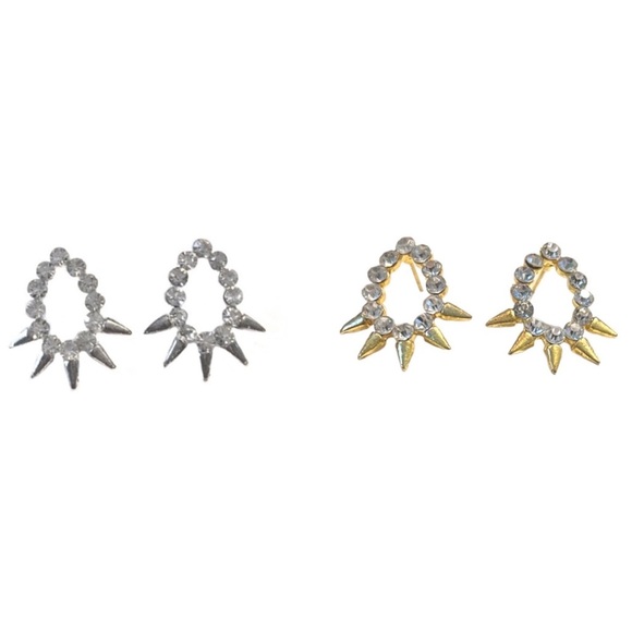 Wholesale Bulk Lot 10 Pairs Spike Rhinestone Earrings Silver Gold Tone NWT Post